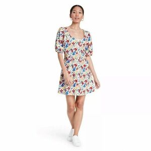 RIXO Multicolor Floral Dress with Puff Sleeves